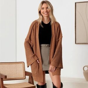 Long Sleeve Two Pocket Open Front Knit Cardigan